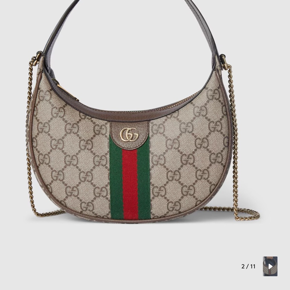 Gucci Beige and Brown Shoulder Bag with Red and Green Stripe